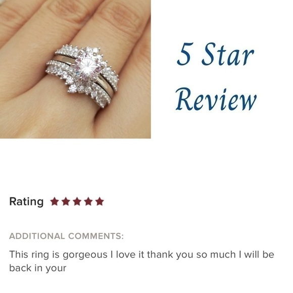 𝅺COPY - 925 Silver Moissanite Engagement Ring Wedding Band Set - Picture 8 of 9